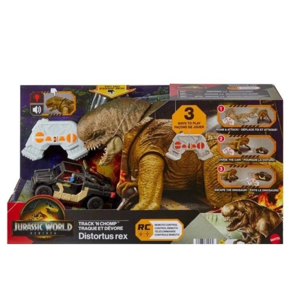 Jurassic World Rebirth Track N Chomp Distortus Rex & Vehicle, Remote Control